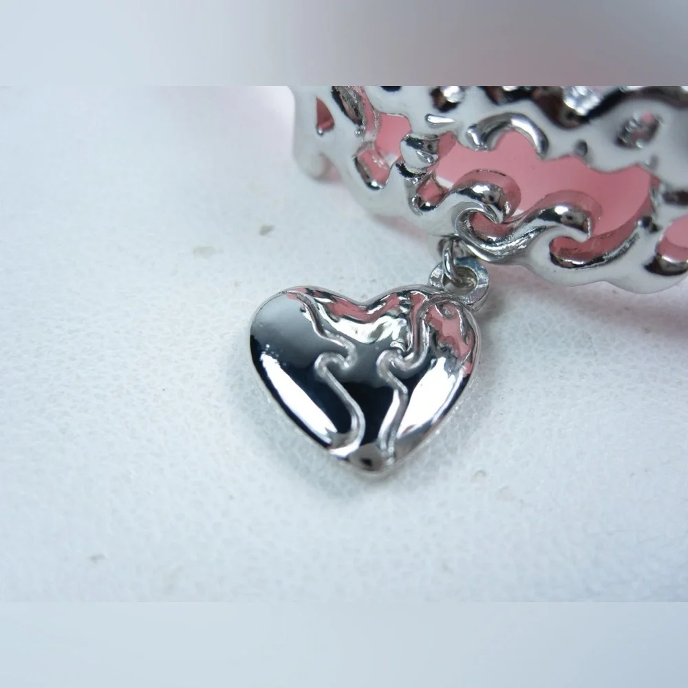 Nina Ricci Pink Silicone Bracelet w/ Dove Heart Charm | Adjustable 6.75”–7.5”